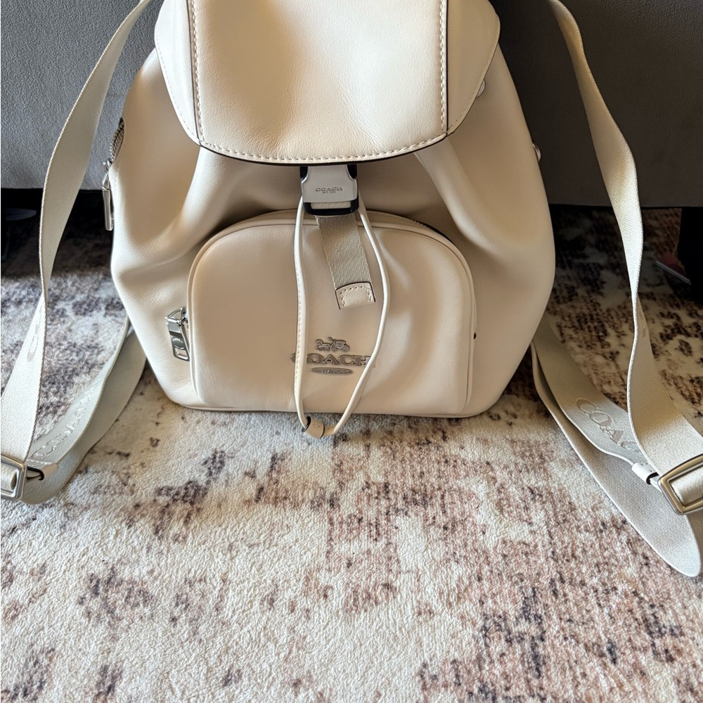 Coach Cream Leather Drawstring Backpack - image 2